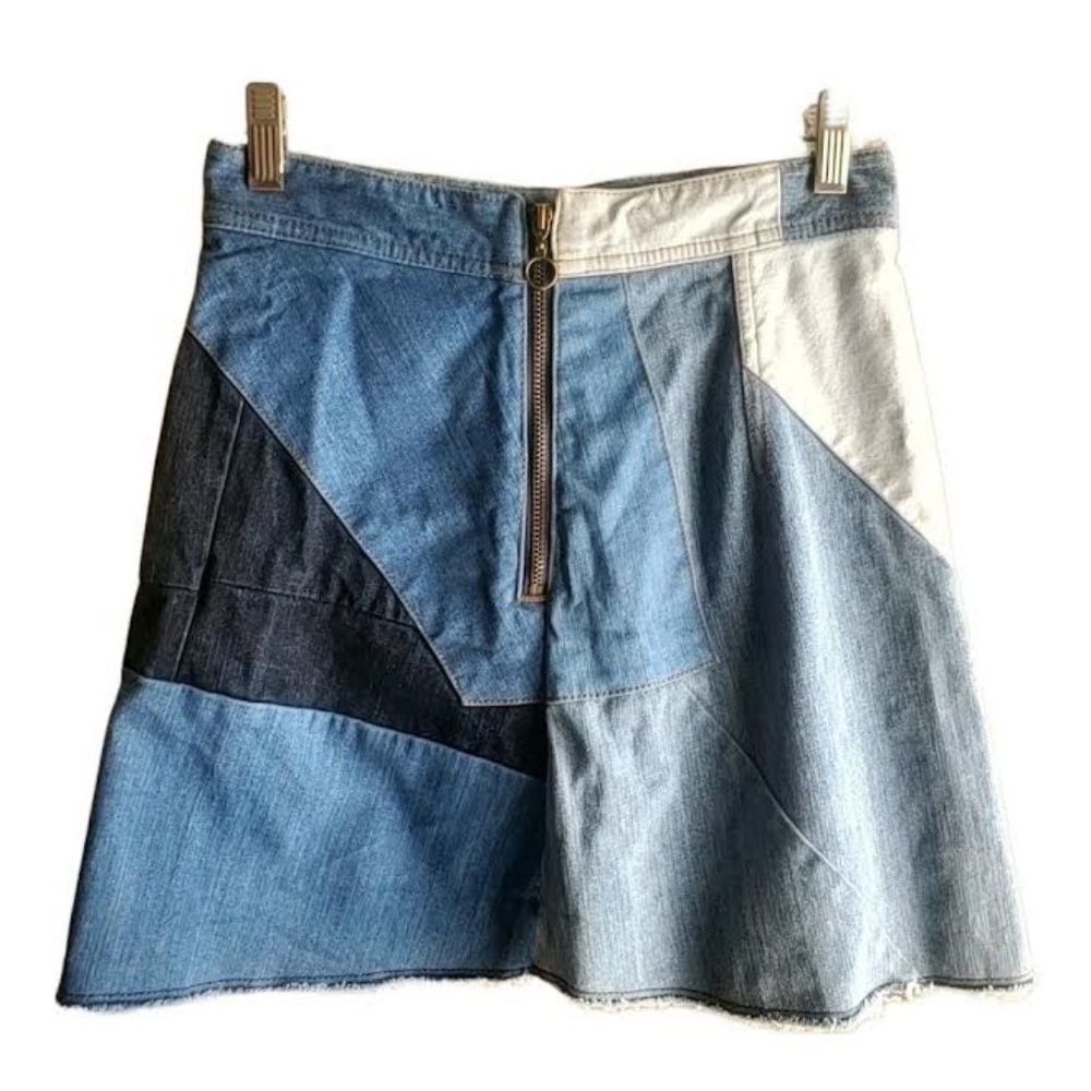 Zara Denim Patchwork Blue Mini Skirt SZ XS
